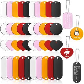 Gisafai 120 Pcs Aluminum Engraving Blanks Tags Stamping Blanks Tags Round Rectangle Heart Shape Blank Discs for DIY Decorative Craft Pet Dog Tags Blank Jewelry Making Keychain (Black)