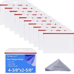 Wisdompro 10 Pack Badge Holder, Double-Sided 2 Card Slot Waterproof Flexible and Soft Clear PVC ID Badge Holder with Resealable Zip for Multiple Cards - Vertical (4" x 2.75" Inner Size)