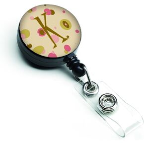 Caroline's Treasures CJ2012-KBR Letter K Flowers Retro Blue Retractable Badge Reel for Nurses ID Badge Holder with Clip Retractable Employee Badge Holder, Belt Clip, Multicolor