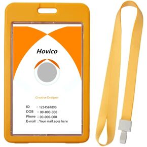 Hovico ID Badge Holder with Lanyard, Vertical Double Sided Transparent ID Card Holder School Card Holder Waterproof Name Badge Holder (Black)