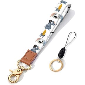 JHJLIB Wrist Lanyard Keychain for Women Girl,Cool Animal Textured Durable PU Leather Hand Wristlet Strap for Key,Car Keys ID Badge Wallet Card Holder Gift - Brown Cowhide