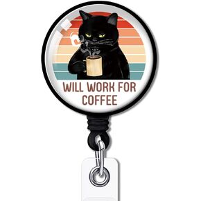 YAZMEEN Need More Coffee Retractable Badge Reel with Alligator Clip Funny ID Badge Holder for Office Worker Funny Coffee Badge Funny Sloth Badge Clear Card Holder for Nurse Doctor Teacher Student