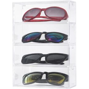 Sunglasses Organizer for Multiple Pairs, Acrylic Stackable Glasses Holder with 4 Drawers, Transparent Eyeglass Case
