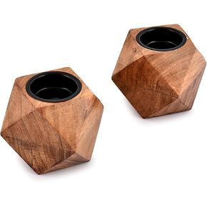 NIRMAN حامل ضوء الشاي أكاسيا الخشب مجموعة من 2 لطاولة الطعام المركزية لديكور المنزل (3 بوصة × 3 بوصة × 3 بوصة) in Kuwait