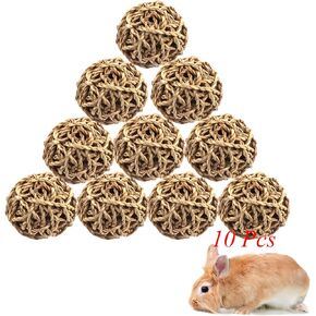 10Pcs Small Animal Ball Toy, Rabbit Activity Toy, 2.8in Large Guinea Pig chew Toys Grass Ball for Hamsters Gerbils Bunny Rabbits Guinea Pigs