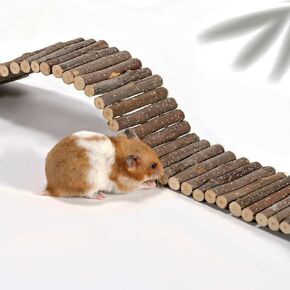Natural Wood Bridge Ladder for Hamster Rats Mouse Guinea Pig Chinchilla Ferret Reptile Small Animals Cage Wooden Hideout Toy (2 Bridges 20.2"&7.2")