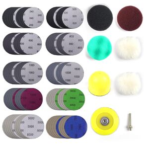 117PCS 3 Inch Sanding Discs 240-7000Grit Sanding Drill Attachment Silicon Carbide Sandpaper for Metal Wet/Dry Sander Pad with 1/4" Shank Backing，Manual Sanders, for Wood Metal Mirror Jewelry Car