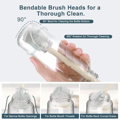 SAYAPE Baby Bottle Brush - Detachable Travel Water Bottle Cleaner Brushes, Soft TPE Bristles, Cup Scrubber Brushes for Cleaning Sports Bottles, Coffee Pots, Wine Glasses, Glassware, and Mugs (2-Pack) in Saudi Arabia