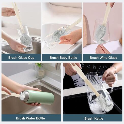 SAYAPE Baby Bottle Brush - Detachable Travel Water Bottle Cleaner Brushes, Soft TPE Bristles, Cup Scrubber Brushes for Cleaning Sports Bottles, Coffee Pots, Wine Glasses, Glassware, and Mugs (2-Pack) in Saudi Arabia