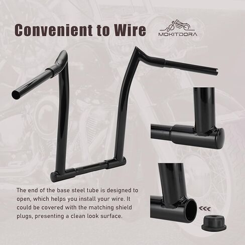 MoKitDora 10" Rise 1-1/4" Fat 1" Clamp Ape Hanger Chizeled Handlebar Z Bar for Harley Dyna Softail Sportster XL 883/1200, 1994-up Road King & 1998-2013 Road Glide, Gloss Black in Kuwait