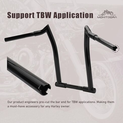 MoKitDora 12 بوصة ارتفاع 1-1/4 بوصة سمين 1 بوصة مشبك Ape Hanger Chizeled Handlebar Z Bar لـ Harley Dyna Softail Sportster XL 883/1200، 1994-up Road King & 1998-2013 Road Glide، أسود لامع in Saudi Arabia