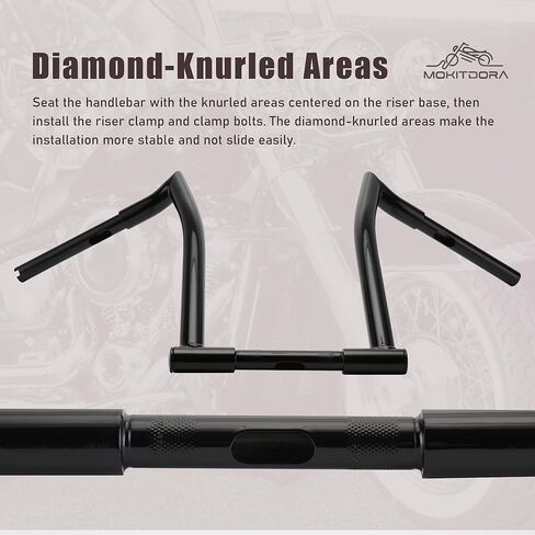 MoKitDora 12 بوصة ارتفاع 1-1/4 بوصة سمين 1 بوصة مشبك Ape Hanger Chizeled Handlebar Z Bar لـ Harley Dyna Softail Sportster XL 883/1200، 1994-up Road King & 1998-2013 Road Glide، أسود لامع in Saudi Arabia