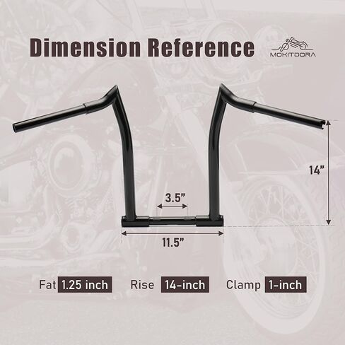 MoKitDora 12 بوصة ارتفاع 1-1/4 بوصة سمين 1 بوصة مشبك Ape Hanger Chizeled Handlebar Z Bar لـ Harley Dyna Softail Sportster XL 883/1200، 1994-up Road King & 1998-2013 Road Glide، أسود لامع in Saudi Arabia