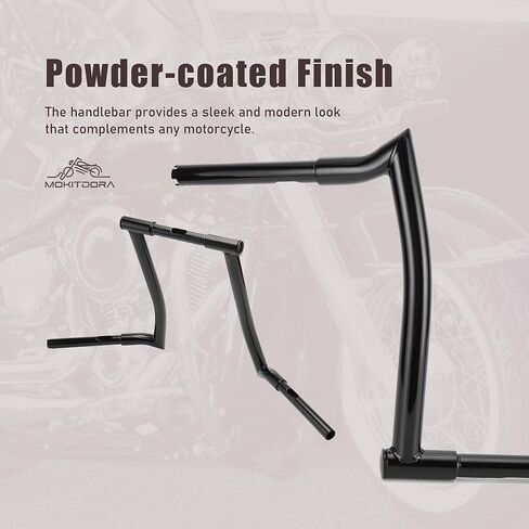 MoKitDora 10" Rise 1-1/4" Fat 1" Clamp Ape Hanger Chizeled Handlebar Z Bar for Harley Dyna Softail Sportster XL 883/1200, 1994-up Road King & 1998-2013 Road Glide, Gloss Black in Kuwait