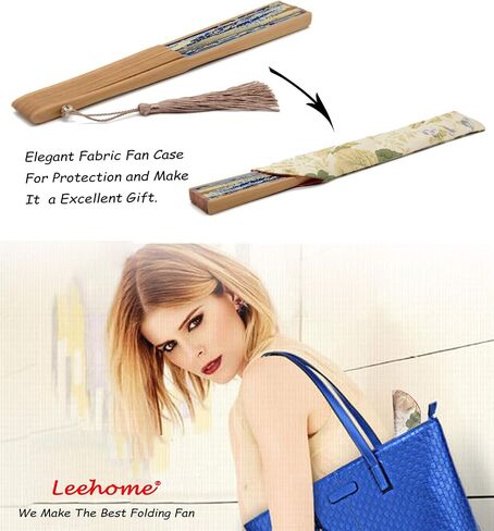 Leehome Hand Held Silk Folding Fans with Bamboo Frame - with a Fabric Sleeve for Protection - Chinese/Japanese Vintage Retro Style (Kanagawa Sea Waves) in Saudi Arabia