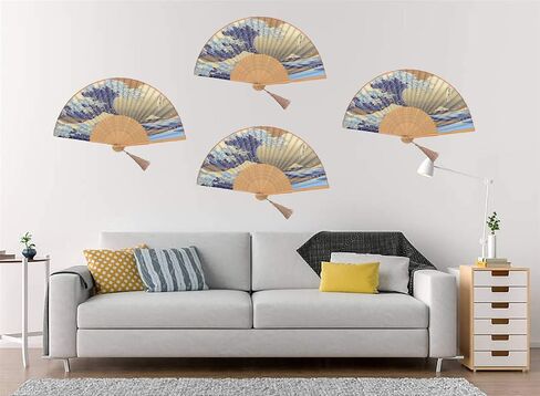 Leehome Hand Held Silk Folding Fans with Bamboo Frame - with a Fabric Sleeve for Protection - Chinese/Japanese Vintage Retro Style (Kanagawa Sea Waves) in Saudi Arabia