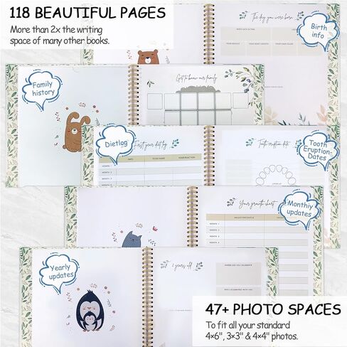 SALUOKE Baby Memory Book Album: First 5 Year Baby Books for Baby Boy or Girl,Gender Neutral Woodland Scrapbook Keepsake, Journal and Photo Album,Baby Shower Gifts (13 Milestone Cards Included) in Kuwait