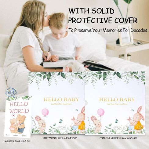 SALUOKE Baby Memory Book Album: First 5 Year Baby Books for Baby Boy or Girl,Gender Neutral Woodland Scrapbook Keepsake, Journal and Photo Album,Baby Shower Gifts (13 Milestone Cards Included) in Kuwait