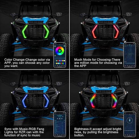 SUNPIE RZR Fang Lights with RGB Chasing Color Compatible with Polaris RZR 1000,XP 1000, XP 4 1000,XP Turbo,XP 4 Turbo 2023 2022 2021 2020 2019,White&Amber Turn Signal Light&Color Changing&APP Control in Saudi Arabia