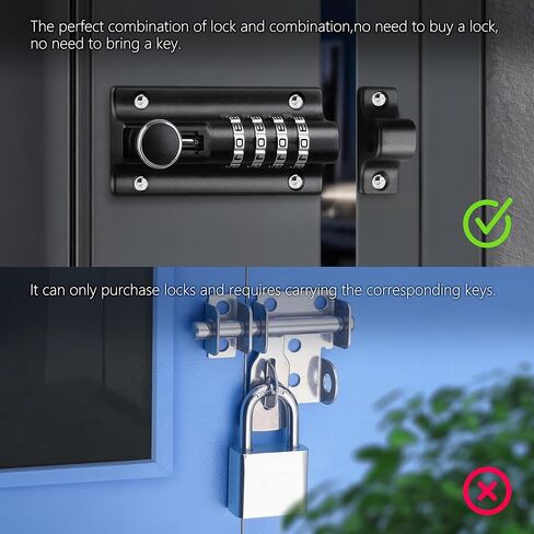 Combination Locking Bolt,4 Digit Combi Bolt Sliding Door Lock Resettable,Thickened Solid Zinc Alloy Combination Barrel Bolt,Safety Slide Latch Lock with Password Setting,for Gate,Garages,Shed,Fences in Saudi Arabia