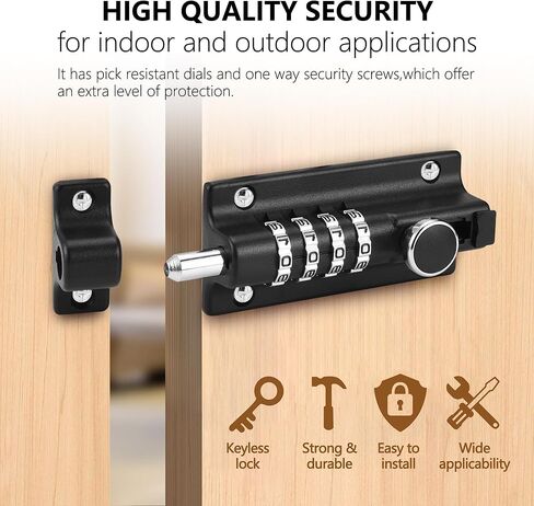 Combination Locking Bolt,4 Digit Combi Bolt Sliding Door Lock Resettable,Thickened Solid Zinc Alloy Combination Barrel Bolt,Safety Slide Latch Lock with Password Setting,for Gate,Garages,Shed,Fences in Saudi Arabia
