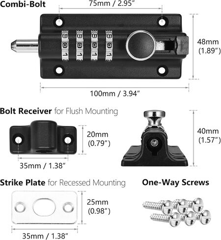 Combination Locking Bolt,4 Digit Combi Bolt Sliding Door Lock Resettable,Thickened Solid Zinc Alloy Combination Barrel Bolt,Safety Slide Latch Lock with Password Setting,for Gate,Garages,Shed,Fences in Saudi Arabia