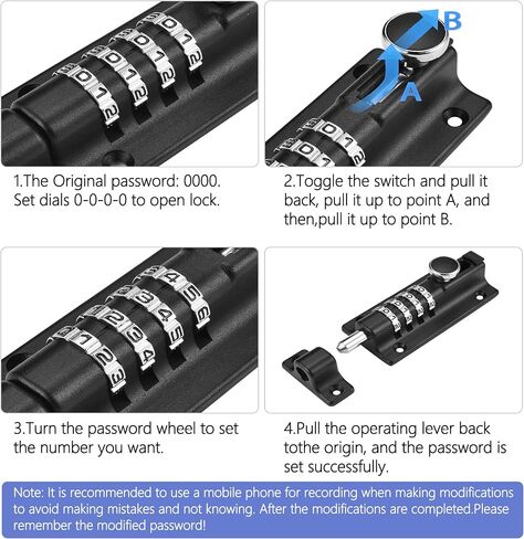 Combination Locking Bolt,4 Digit Combi Bolt Sliding Door Lock Resettable,Thickened Solid Zinc Alloy Combination Barrel Bolt,Safety Slide Latch Lock with Password Setting,for Gate,Garages,Shed,Fences in Saudi Arabia