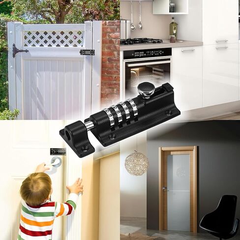 Combination Locking Bolt,4 Digit Combi Bolt Sliding Door Lock Resettable,Thickened Solid Zinc Alloy Combination Barrel Bolt,Safety Slide Latch Lock with Password Setting,for Gate,Garages,Shed,Fences in Saudi Arabia