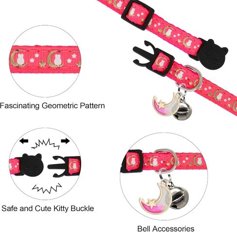 2 Pack Breakaway Cat Collar with Bells, Adjustable Moon and Star Kitten Safety Collars for Boys & Girls, Black+Blue in Kuwait