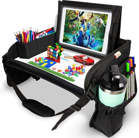Lamela Kids Travel Tray - Kids Car Seat Lap Tray for Toddler & Kids Car Seat Activities - Learn, Play & Draw with Sturdy Dry Erase Board, Pockets for Cups, Tablet Holder Stand & Kids Stuff Organizer in Saudi Arabia