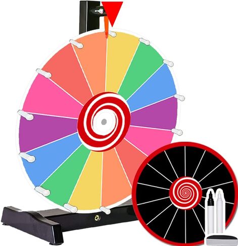 Prize Wheel Color Acrylic Dry Erase for Fundraisers, Loud Clacker, True Motion Spin, Tabletop Spinner Party Event Casino, 2in1 Rainbow & Black 14 slots, (24 inch) in Saudi Arabia