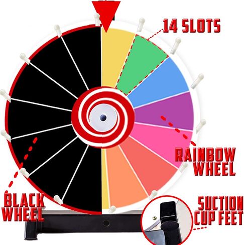 Prize Wheel Color Acrylic Dry Erase for Fundraisers, Loud Clacker, True Motion Spin, Tabletop Spinner Party Event Casino, 2in1 Rainbow & Black 14 slots, (24 inch) in Saudi Arabia