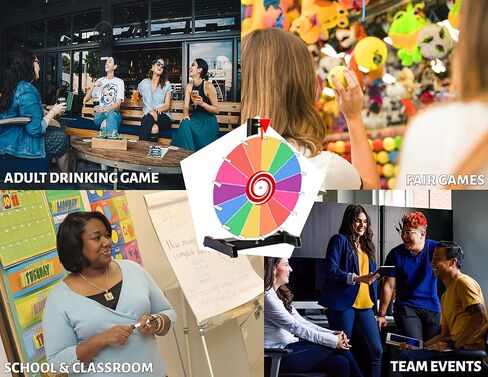 Prize Wheel Color Acrylic Dry Erase for Fundraisers, Loud Clacker, True Motion Spin, Tabletop Spinner Party Event Casino, 2in1 Rainbow & Black 14 slots, (24 inch) in Saudi Arabia