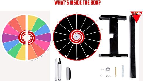 Prize Wheel Color Acrylic Dry Erase for Fundraisers, Loud Clacker, True Motion Spin, Tabletop Spinner Party Event Casino, 2in1 Rainbow & Black 14 slots, (24 inch) in Saudi Arabia