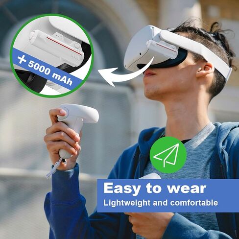 حزمة بطارية bioherm لـ Oculus Quest 2، وملحقات سماعات الرأس المحمولة Oculus Quest 2، حزمة بطارية حزام الرأس 5000 مللي أمبير في الساعة متوافقة مع Oculus/Meta Quest 2 وQuest لوقت لعب إضافي 2-4 ساعات (عبوتان) in Kuwait