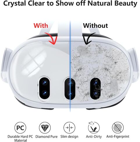 حافظة Aircawin الشفافة لـ Meta Quest 3، حافظة شفافة، حافظة رفيعة لملحقات Meta Quest 3 مع مجموعتين من أفلام الزجاج لعدسة الكاميرا، غطاء أمامي خفيف الوزن مقاوم للصدمات لسماعات Oculus Quest 3 VR - شفاف in Kuwait