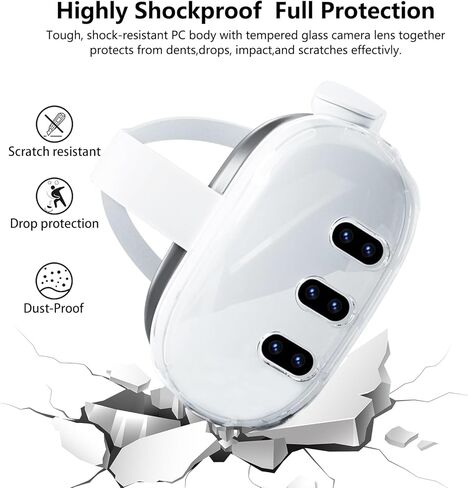 حافظة Aircawin الشفافة لـ Meta Quest 3، حافظة شفافة، حافظة رفيعة لملحقات Meta Quest 3 مع مجموعتين من أفلام الزجاج لعدسة الكاميرا، غطاء أمامي خفيف الوزن مقاوم للصدمات لسماعات Oculus Quest 3 VR - شفاف in Kuwait