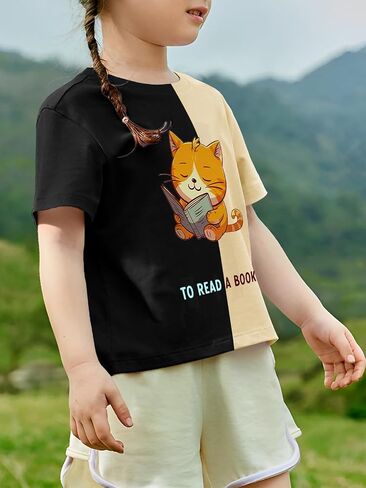 Girl's Summer Shirts Graphic Print Short Sleeve Tee Kid Casual Tops Crew Neck T-Shirt Blouse in Saudi Arabia