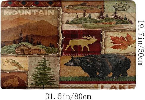 Cabin Bear Bathroom Rug Rustic Lodge Wildlife Bath Mat Vintage Washable Door Mats Flannel Water Absorbent Floor Carpet for Bedroom Kitchen Indoor Home Decor 19.7x31.5 Inch in Saudi Arabia