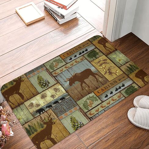 Cabin Bear Bathroom Rug Rustic Lodge Wildlife Bath Mat Vintage Washable Door Mats Flannel Water Absorbent Floor Carpet for Bedroom Kitchen Indoor Home Decor 19.7x31.5 Inch in Saudi Arabia