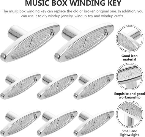 Musical Movement Key Music Box Winding Key, Silver Metal Winder T Bar Replacement Winding Keys for Windup Jewelry Music Box Kit 8pcs 10mm Wind Up Musical Mechanism in Saudi Arabia