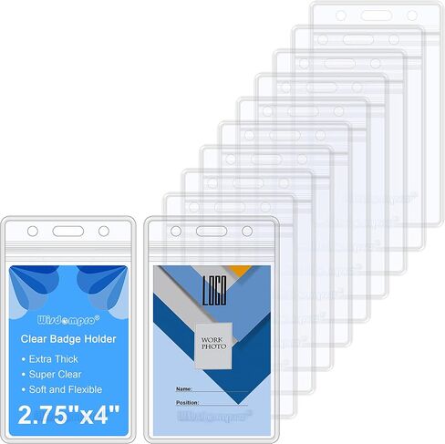 Wisdompro 10 Pack Badge Holder, Double-Sided 2 Card Slot Waterproof Flexible and Soft Clear PVC ID Badge Holder with Resealable Zip for Multiple Cards - Vertical (4" x 2.75" Inner Size) in Saudi Arabia
