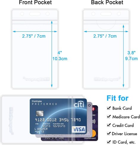 Wisdompro 10 Pack Badge Holder, Double-Sided 2 Card Slot Waterproof Flexible and Soft Clear PVC ID Badge Holder with Resealable Zip for Multiple Cards - Vertical (4" x 2.75" Inner Size) in Saudi Arabia