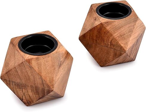 NIRMAN حامل ضوء الشاي أكاسيا الخشب مجموعة من 2 لطاولة الطعام المركزية لديكور المنزل (3 بوصة × 3 بوصة × 3 بوصة) in Kuwait