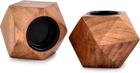 NIRMAN حامل ضوء الشاي أكاسيا الخشب مجموعة من 2 لطاولة الطعام المركزية لديكور المنزل (3 بوصة × 3 بوصة × 3 بوصة) in Kuwait