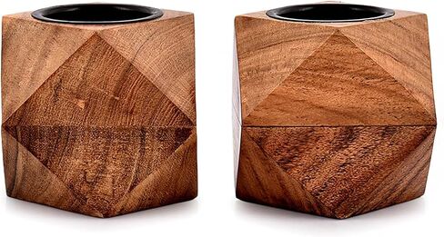 NIRMAN حامل ضوء الشاي أكاسيا الخشب مجموعة من 2 لطاولة الطعام المركزية لديكور المنزل (3 بوصة × 3 بوصة × 3 بوصة) in Kuwait