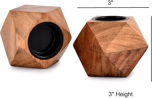 NIRMAN حامل ضوء الشاي أكاسيا الخشب مجموعة من 2 لطاولة الطعام المركزية لديكور المنزل (3 بوصة × 3 بوصة × 3 بوصة) in Kuwait