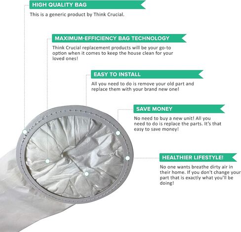 أكياس مكنسة كهربائية بديلة من كروشال 6 QT Vac جزء # PKBP10 - متوافقة مع موديلات Oreck XLPRO6، XLPRO6A، XLPRO6Z، OR1006 - أكياس مكنسة كهربائية سعة 6 لتر - حقيبة ظهر تجارية - حقيبة حطام للاستعمال مرة واحدة (10 عبوات) in Kuwait