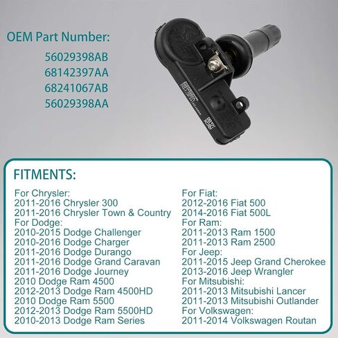 HQPASFY Tire Pressure Sensor 433MHz TPMS 4PCS Compatible with Jeep Wrangler Dodge Ram Chrysler 300 & More Replaces# 56029398AB, 56029398AA, 68142397AA, 68241067AB in Saudi Arabia
