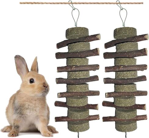 2pcs Rabbits Bunny Treats Natural pple Sticks with Timothy Hay Grass Cake Aple Branches with Grass Biscuit Chew Toys Pets Treats for Chinchilla Guinea Pigs Hamster in Saudi Arabia